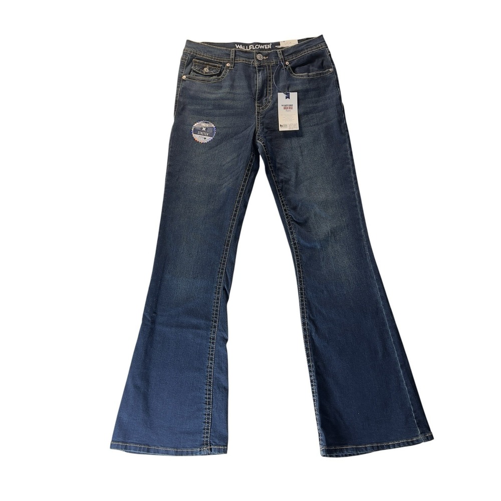 WallFlower Jeans Women's 9/29 Flirty Curvy Flare High Rise Stretch Dark Wash
